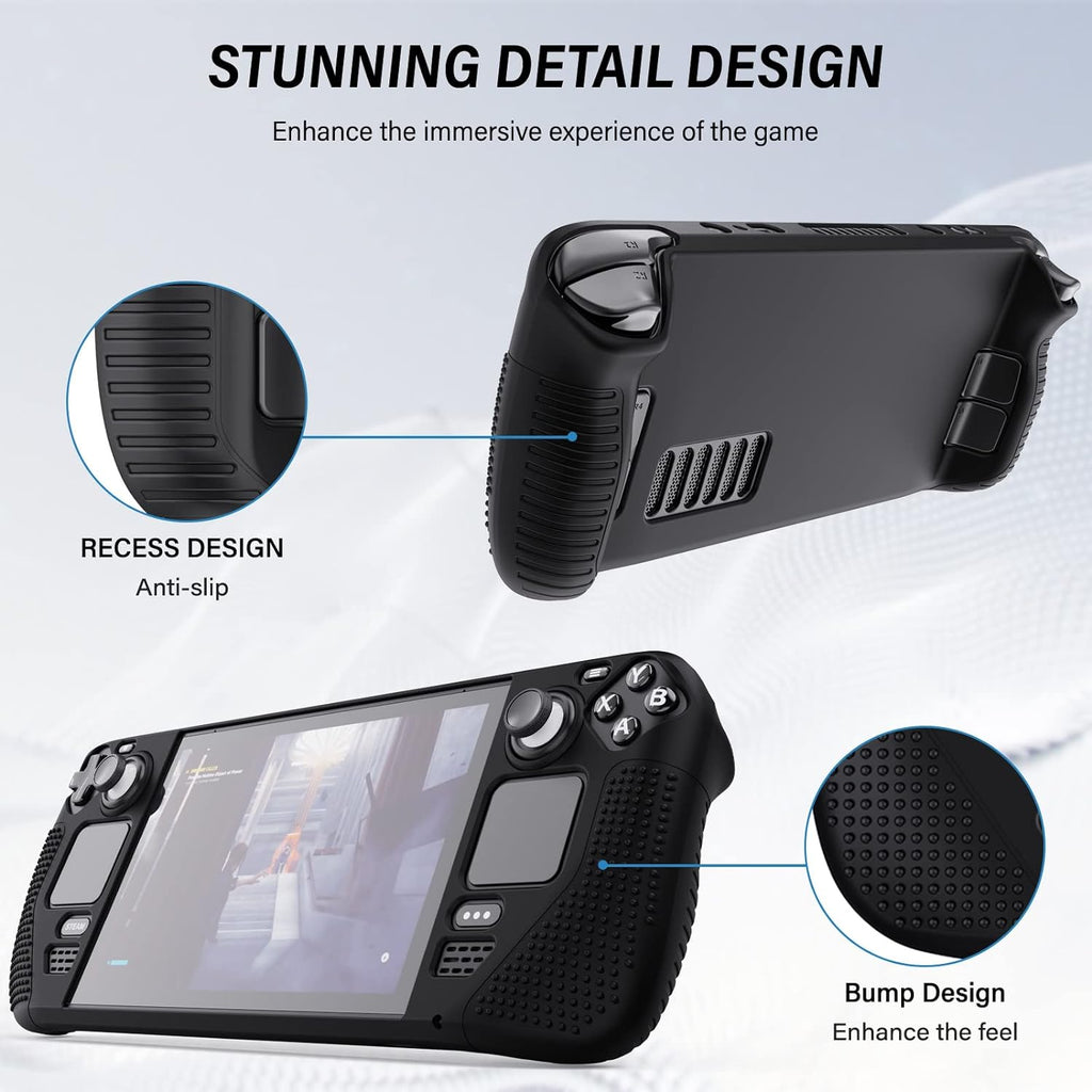 Silicone Case for Steam Deck OLED 2023/Steam Deck 2021, Shockproof, Non-Slip and Collision-Proof Grip Accessories Compatible with Valve Steam Deck Console, Black
