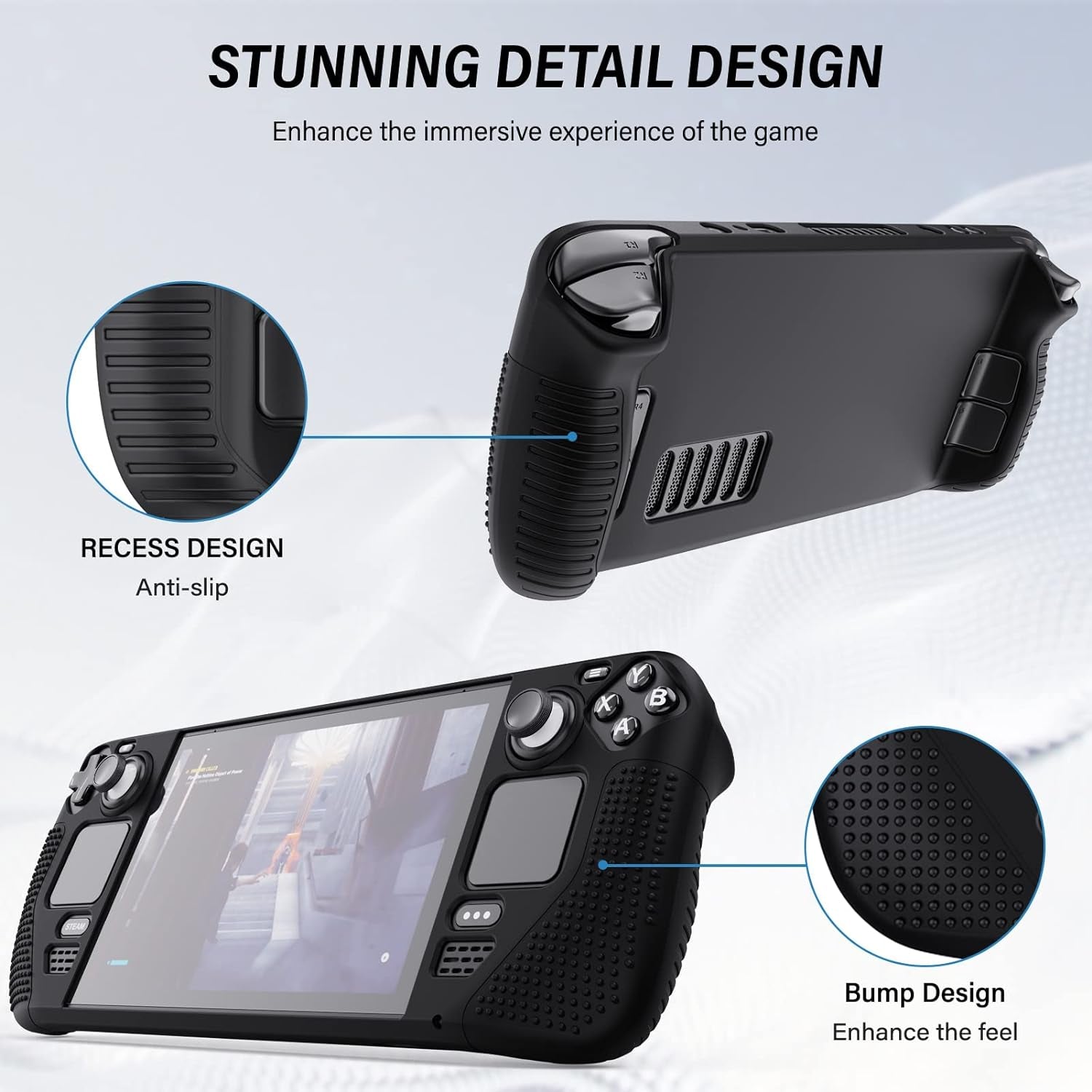Silicone Case for Steam Deck OLED 2023/Steam Deck 2021, Shockproof, Non-Slip and Collision-Proof Grip Accessories Compatible with Valve Steam Deck Console, Black