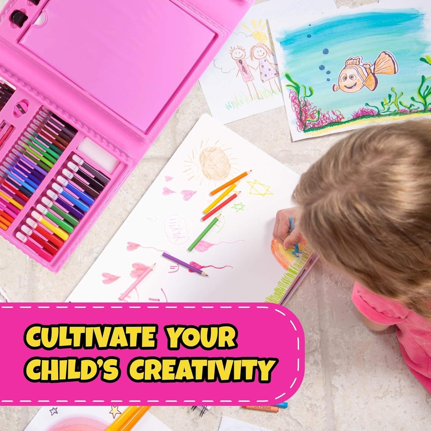 208 Piece Painting and Colouring Set Kids Art Set with Case & Easel - Drawing Set for Kids - Art Set Storage Box - Boys and Girls Gift or Present - Arts & Crafts Supplies for Juniors Age 6-12