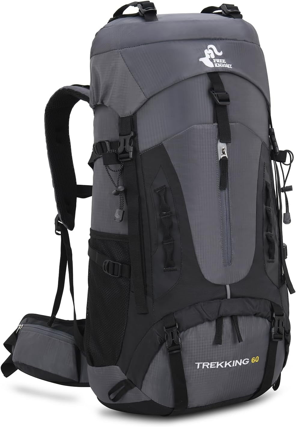 60L Hiking Camping Backpack with Rain Cover, Waterproof Large Capacity Outdoor Sport Travel Daypack Climbing Touring (Gray)