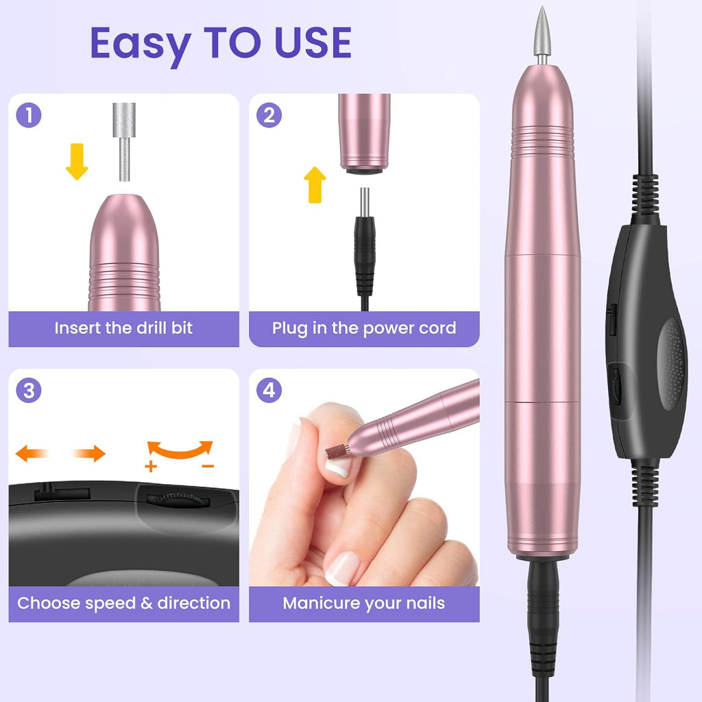 Nail Drill, Professional Electric Nail Files for Acrylic and Gel Nails, Portable Electric Nail Drill Machine E File 20000RPM, Electric Manicure Pedicure Set for Nail Care, Gifts for Girls Women Mum