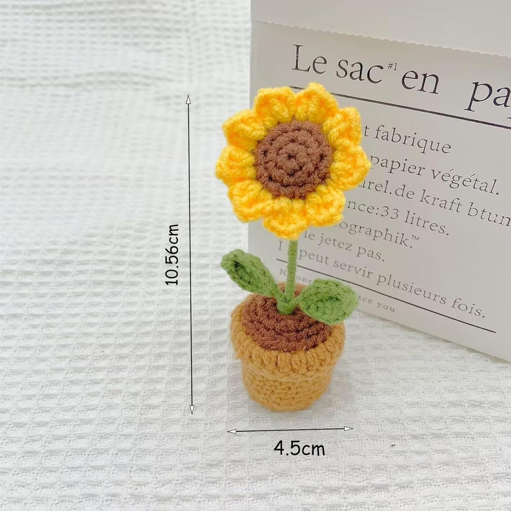 Crochet Flowers, Sunflower Crochet Potted Flowers, Finished Handmade Crochet, Small Artificial Flower Pot Hand Knitted Crochet Gifts, for Home Office Desktop Ornament, Gift for Lover or Family