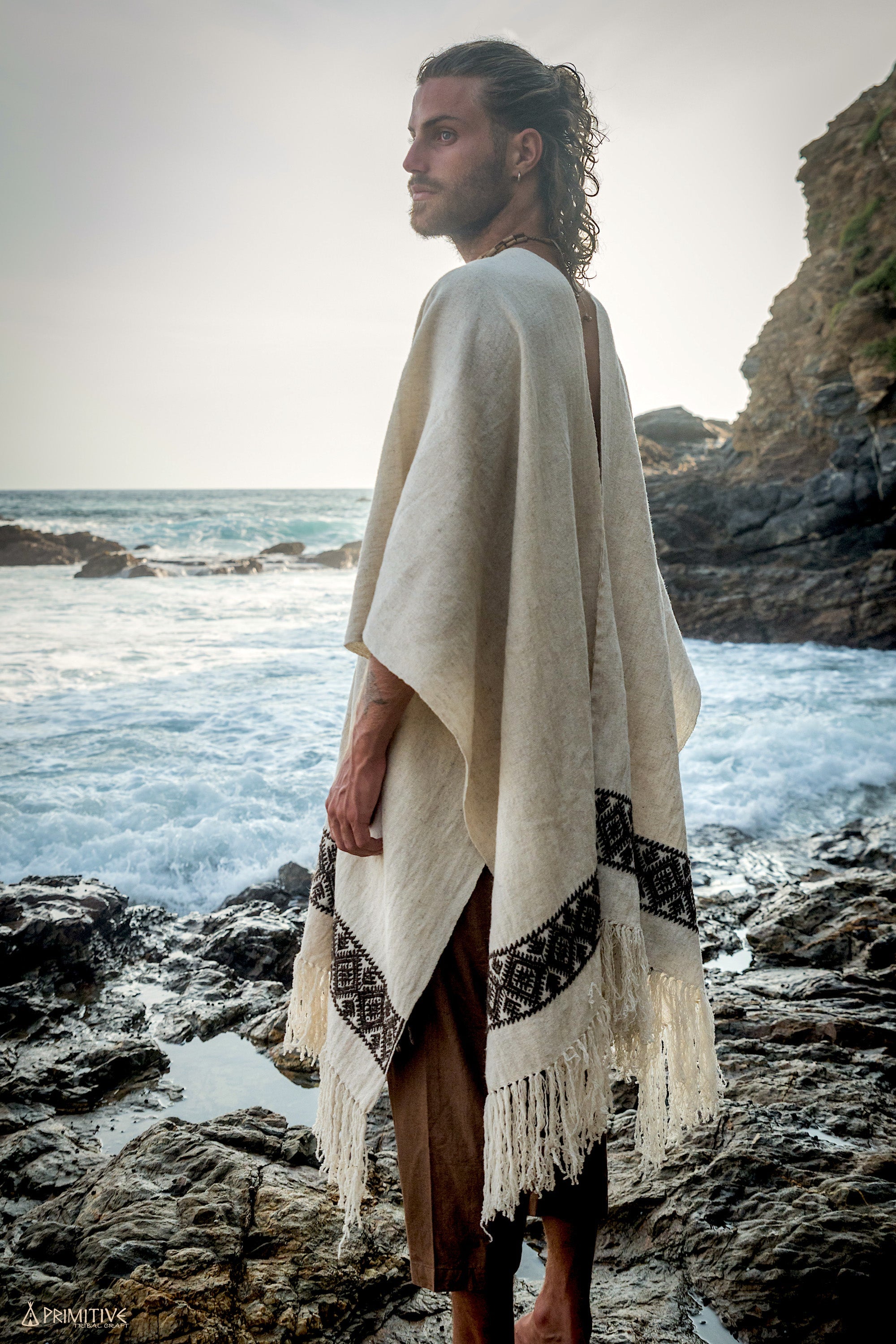 Luxurious Handloom Wool Poncho with Unique Tribal Patterns - One Size Fits All