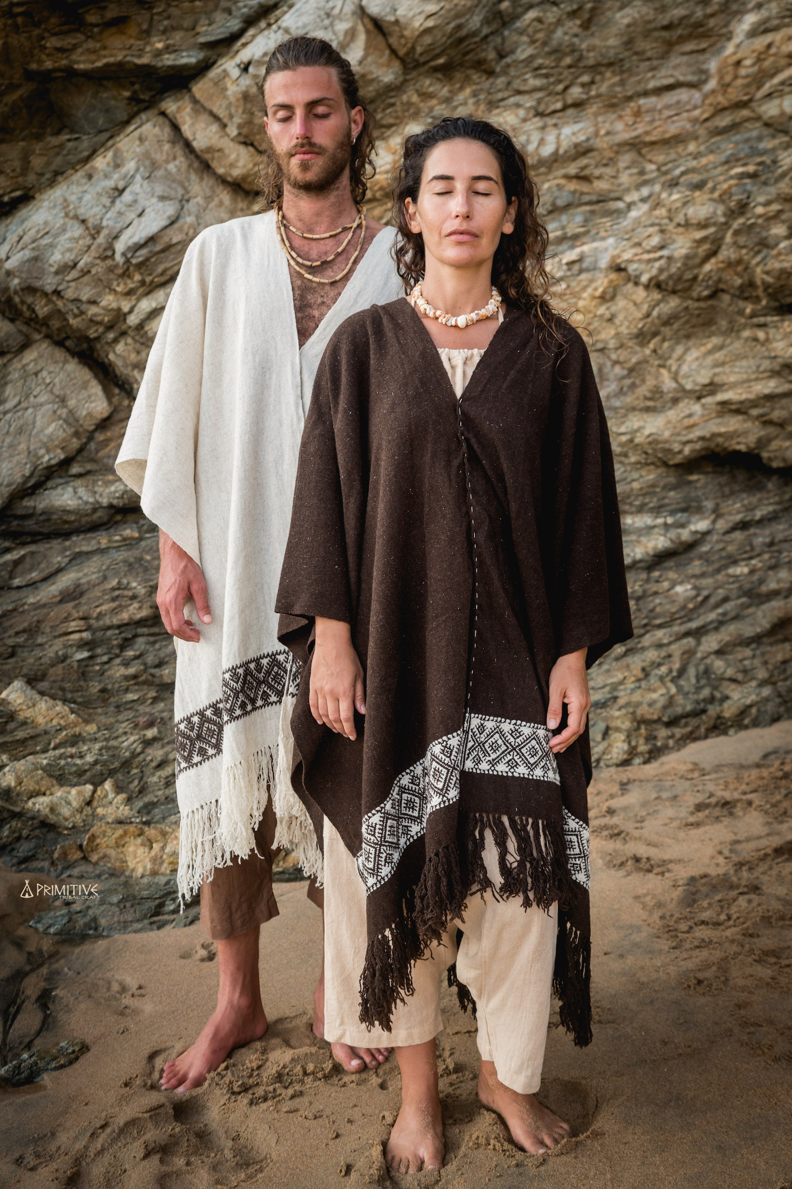 Luxurious Handloom Wool Poncho with Unique Tribal Patterns - One Size Fits All