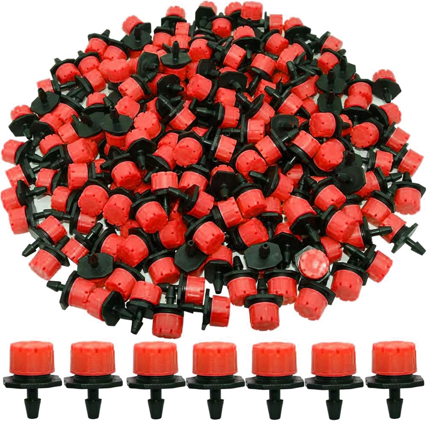 200Pcs 1/4Inch Adjustable Micro Drip Irrigation System Watering Sprinklers Anti-Clogging Emitter Dripper Red Garden Supplies