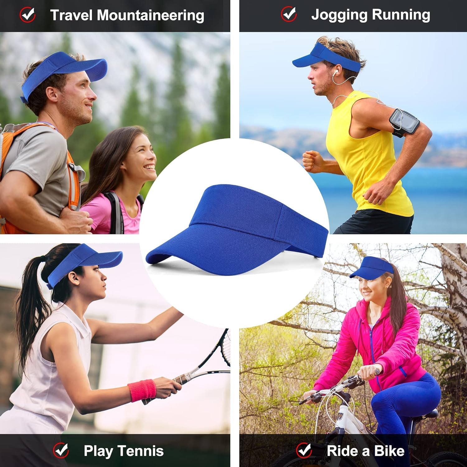 Sun Visor Cap - Women Ponytail Baseball Cap for Women and Ladies, Long Peak Thicker Sweatband Adjustable Hat for Golf Cycling Fishing Tennis Running Jogging Visor Hats for Men