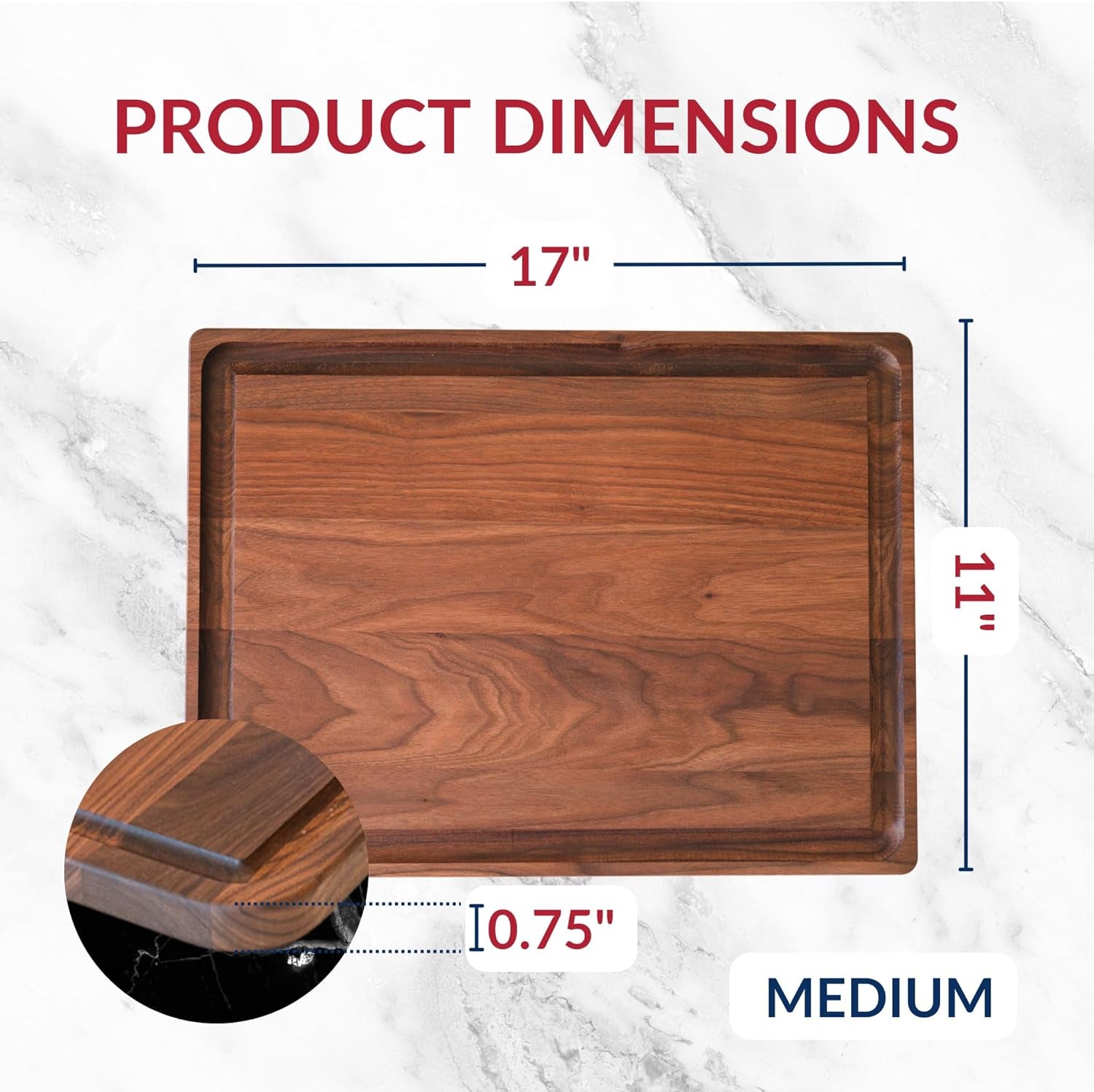 Made in USA Black Walnut Wood Cutting Board by  - Butcher Block Wooden Carving Board with Juice Well Made from Sustainable Hardwood (17X11)