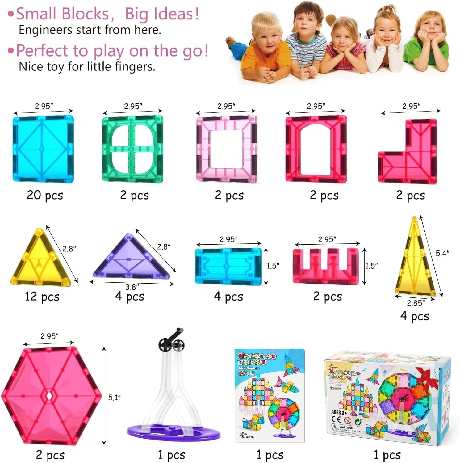 Magnetic Tiles Building Blocks Set for Boys Girls Preschool Educational Magnet Construction Kit Stacking STEM Toys Christmas Birthday Gifts for Kids Toddlers 3 4 5 6 7 8 9 10 + Year Old