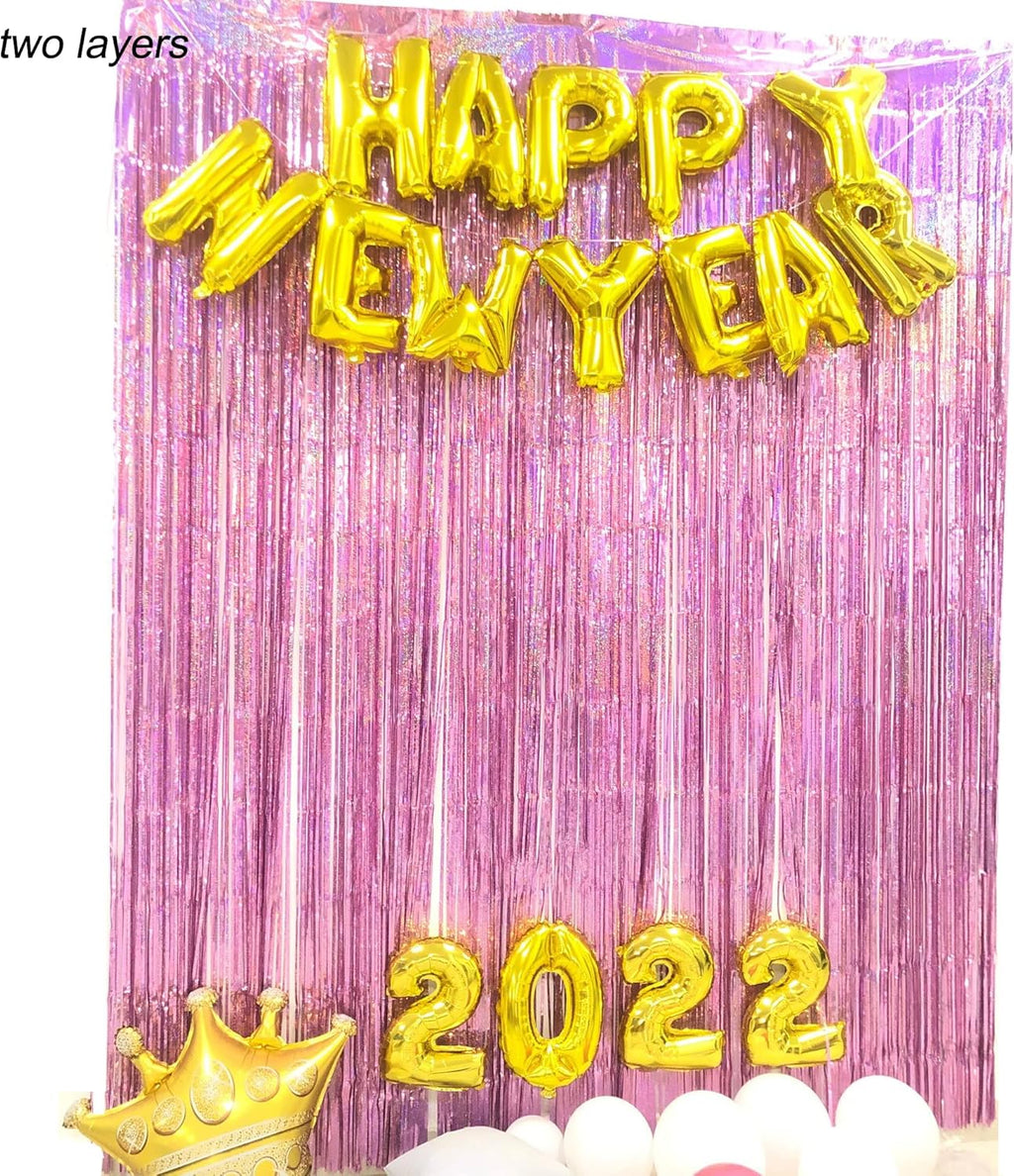 Pink Foil Fringe Curtain Backdrop, Sparkle Tinsel Metallic Curtains for Girls Birthday Party Wedding Photo Backdrop Christmas Hen Disco Party Decorations (2Pack, 1X2.5M)