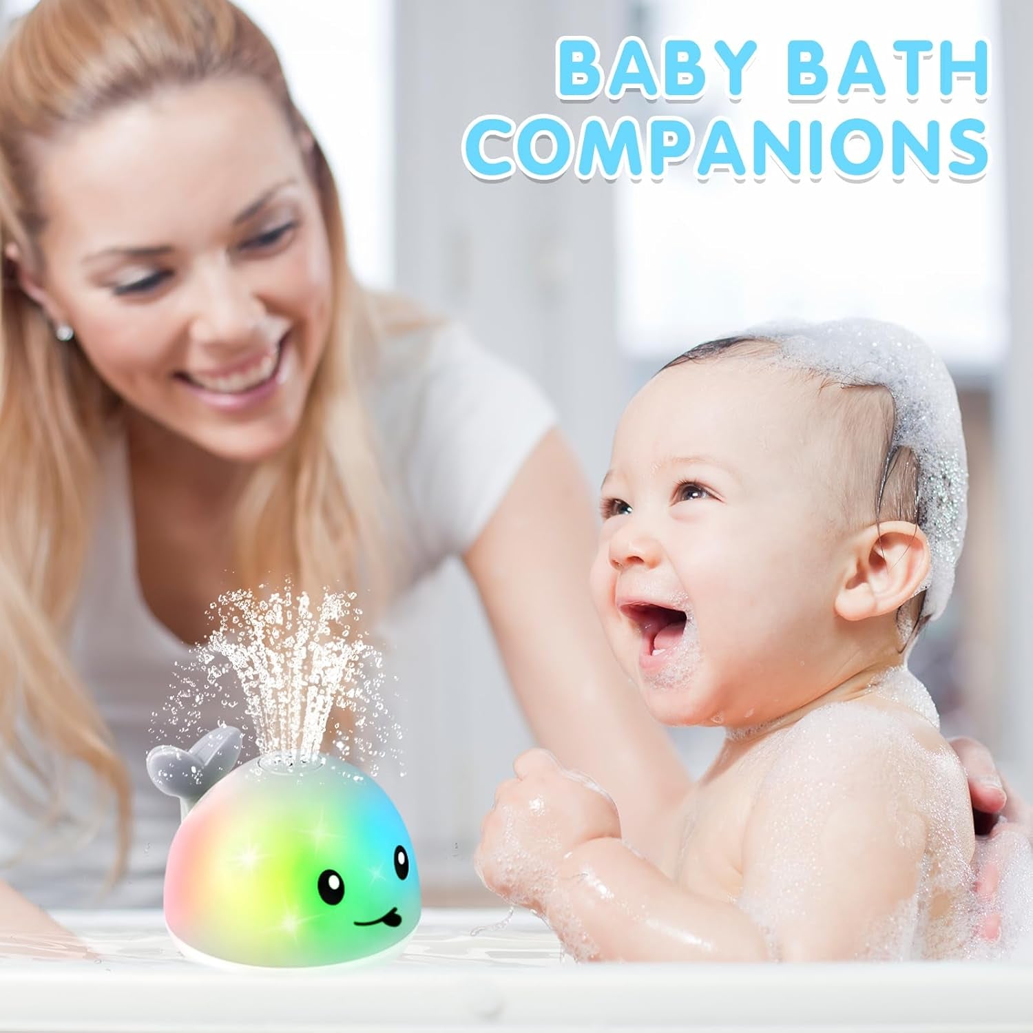 Whale Bath Toys Sprinkler, Light up Bath Toys for Toddlers 1-3 2-4 Babies 6-12 12-18 Months, 1 Year Old Boys Girls First Birthday Gifts, Bathtub Pool Water Spraying Newborn Essentials Gray