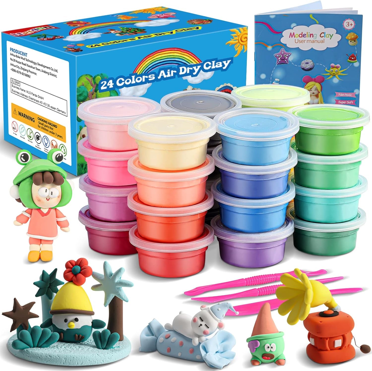 Air Dry Clay, 24 Colors Ultra Light Modeling Clay, Magic Clay DIY Creative Modeling Dough with Project Booklet