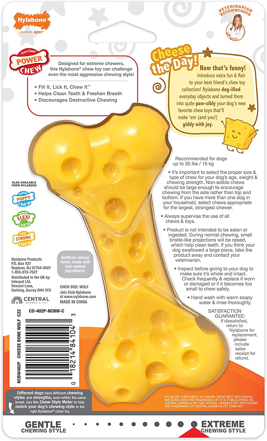 Extreme Tough Dog Chew Toy Cheese Bone, Durable, Cleans Teeth, Cheese Flavour, Medium, for Dogs up to 16 Kg (Pack of 2)