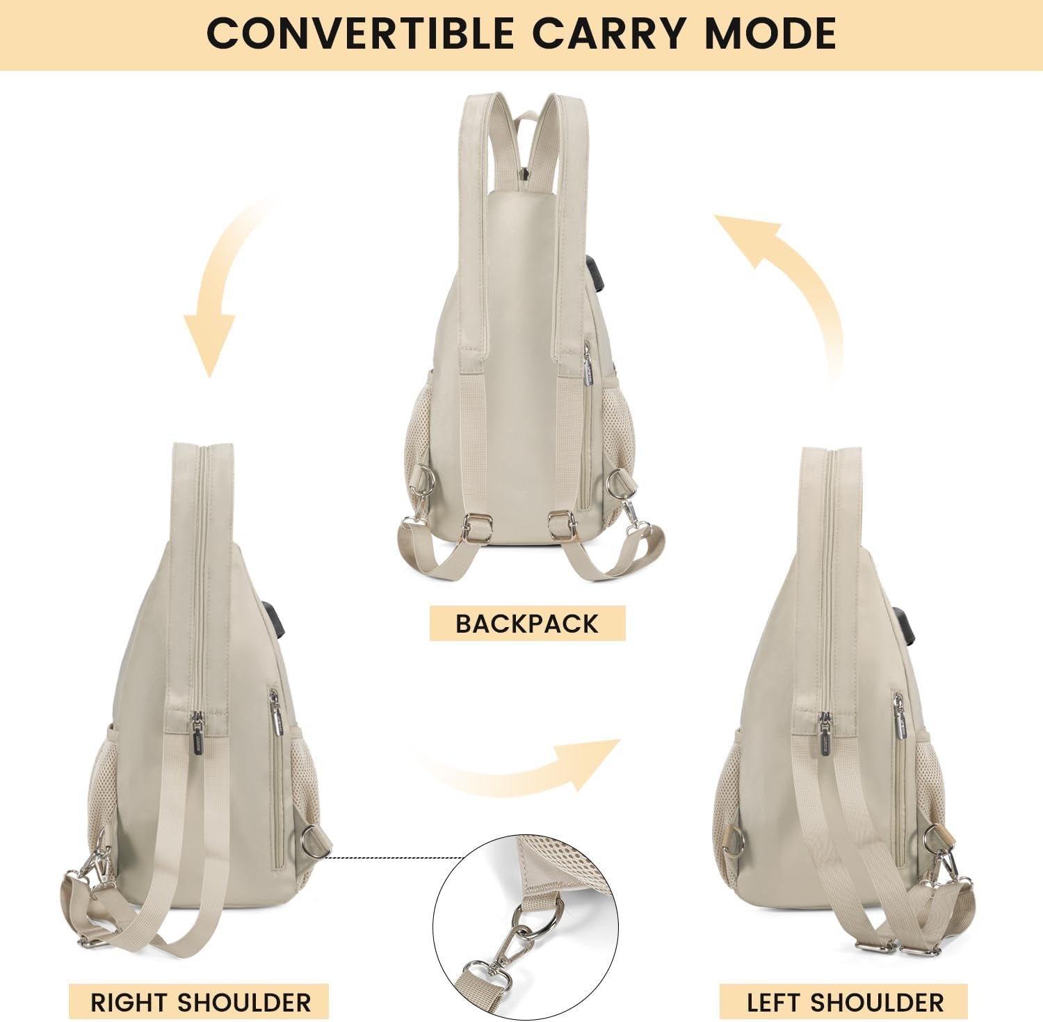 Sling Bag for Women Casual Daypack Nylon Crossbody Sling Backpack Travel Shoulder Bag Hiking Daypack