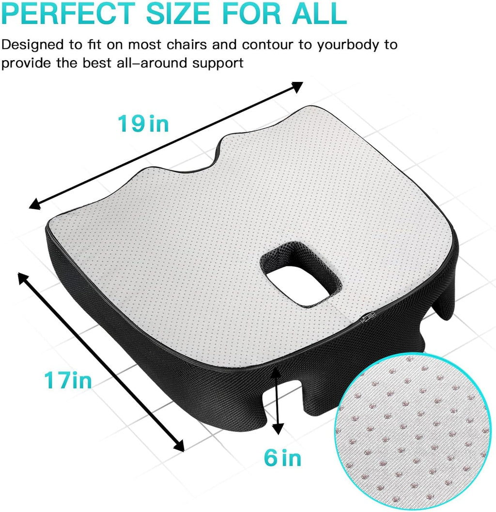 Memory Seat Cushion for Office Chair Sciatica & Back Pain Relief Memory Foam Firm Coccyx Pad for Car, Wheelchair, Gaming Chair and Desk Chair, Black