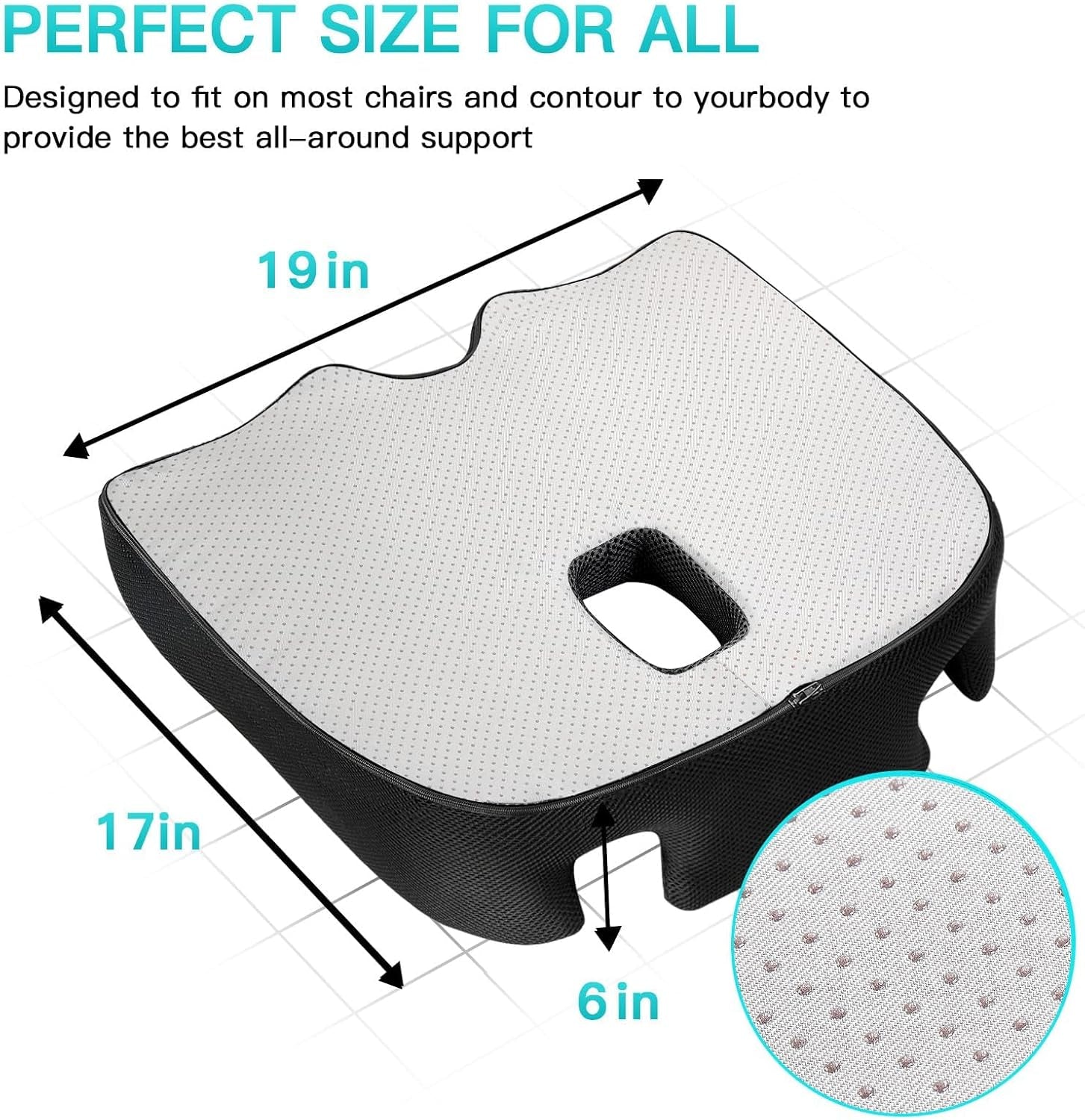 Memory Seat Cushion for Office Chair Sciatica & Back Pain Relief Memory Foam Firm Coccyx Pad for Car, Wheelchair, Gaming Chair and Desk Chair, Black