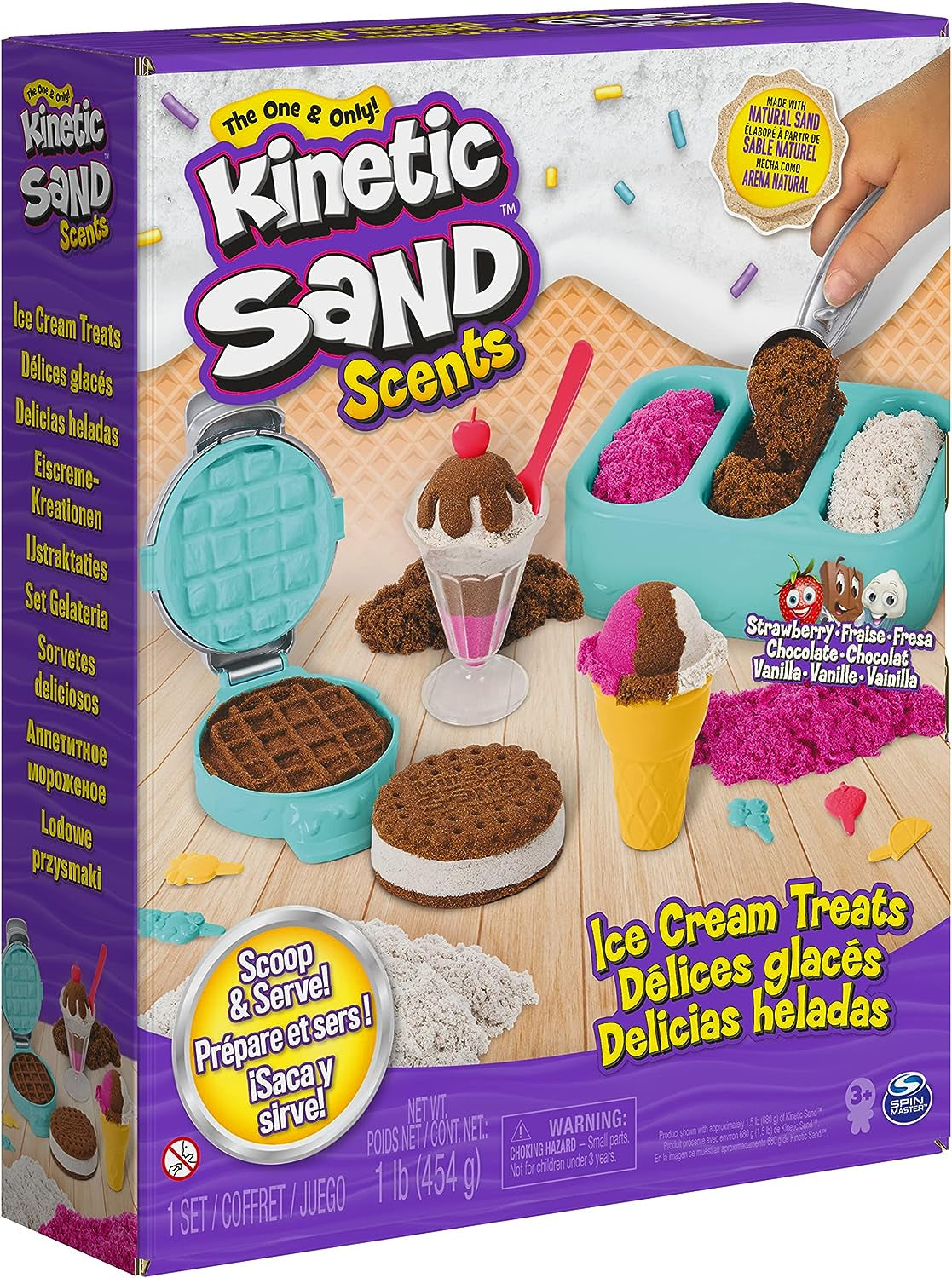 Scents, Ice Cream Treats Playset with 3 Colors Scented Play Sand & 6 Tools, Sensory Toys for Kids Ages 3 and Up