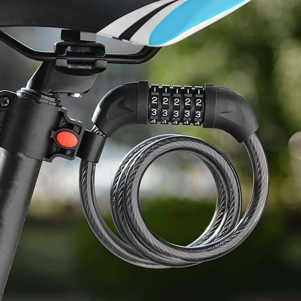 Bicycle Lock - High Security 5 Digit Combination Coiling Cable Lock, Best for Outdoors, 1.2Mx12Mm