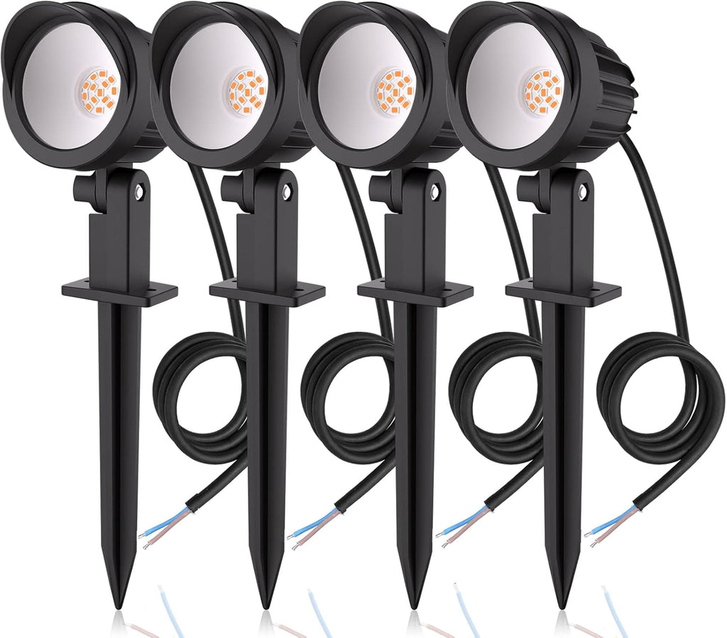 Outdoor Garden Landscape Lights 500LM Spike Lights LED Landscape Spotlights IP66 Waterproof Lawn Light Decorative Light for Garden Lawn Landscape Patio Backyard Warm White 4 Pack 1M Cable