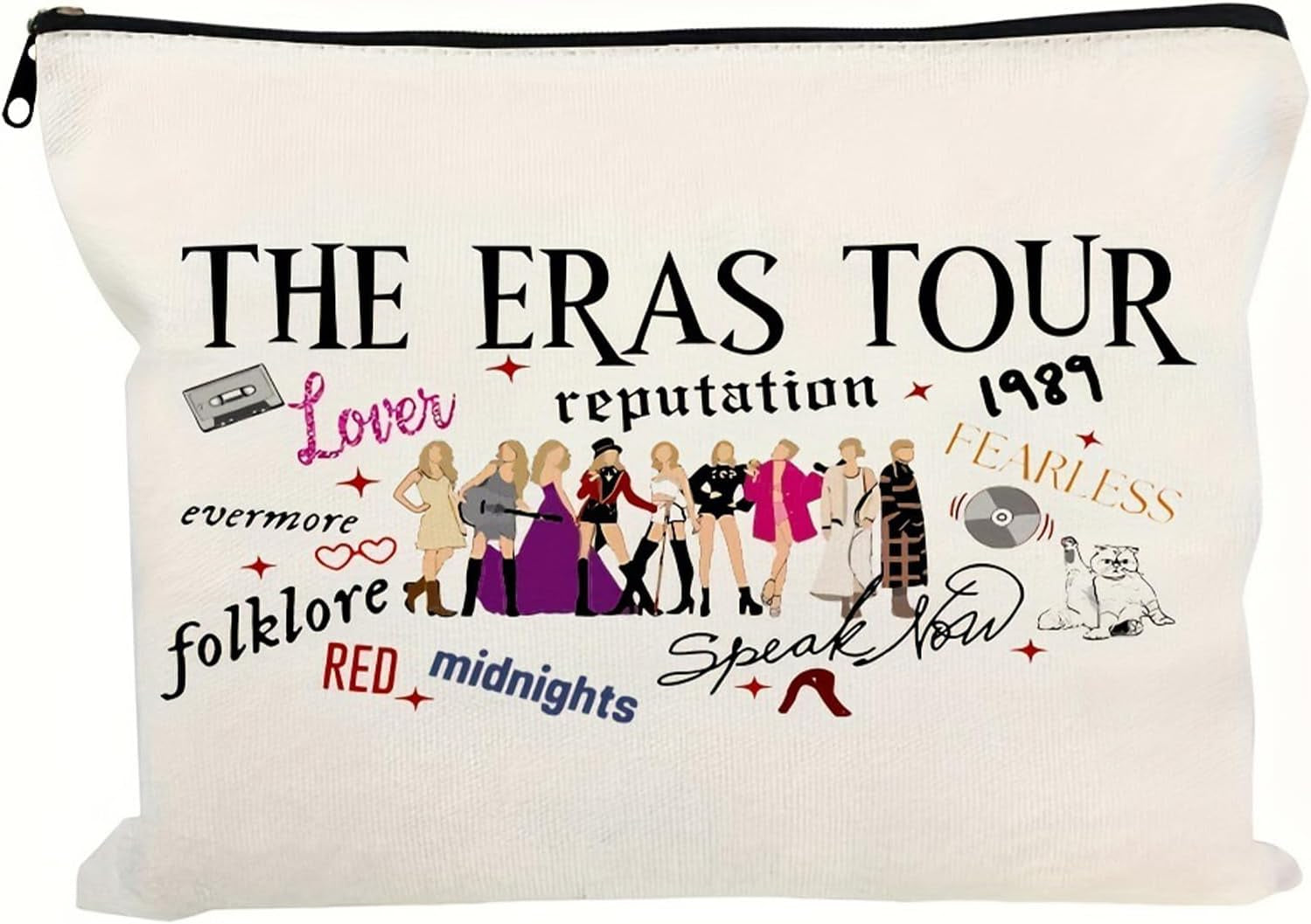 Small Makeup Bag for Handbag, Travel Toiletry Organiser, Makeup Brush Pouch Cosmetic Bags, Music Alphabet Animal Theme Bag, Compact Portable Storage for Women Girls