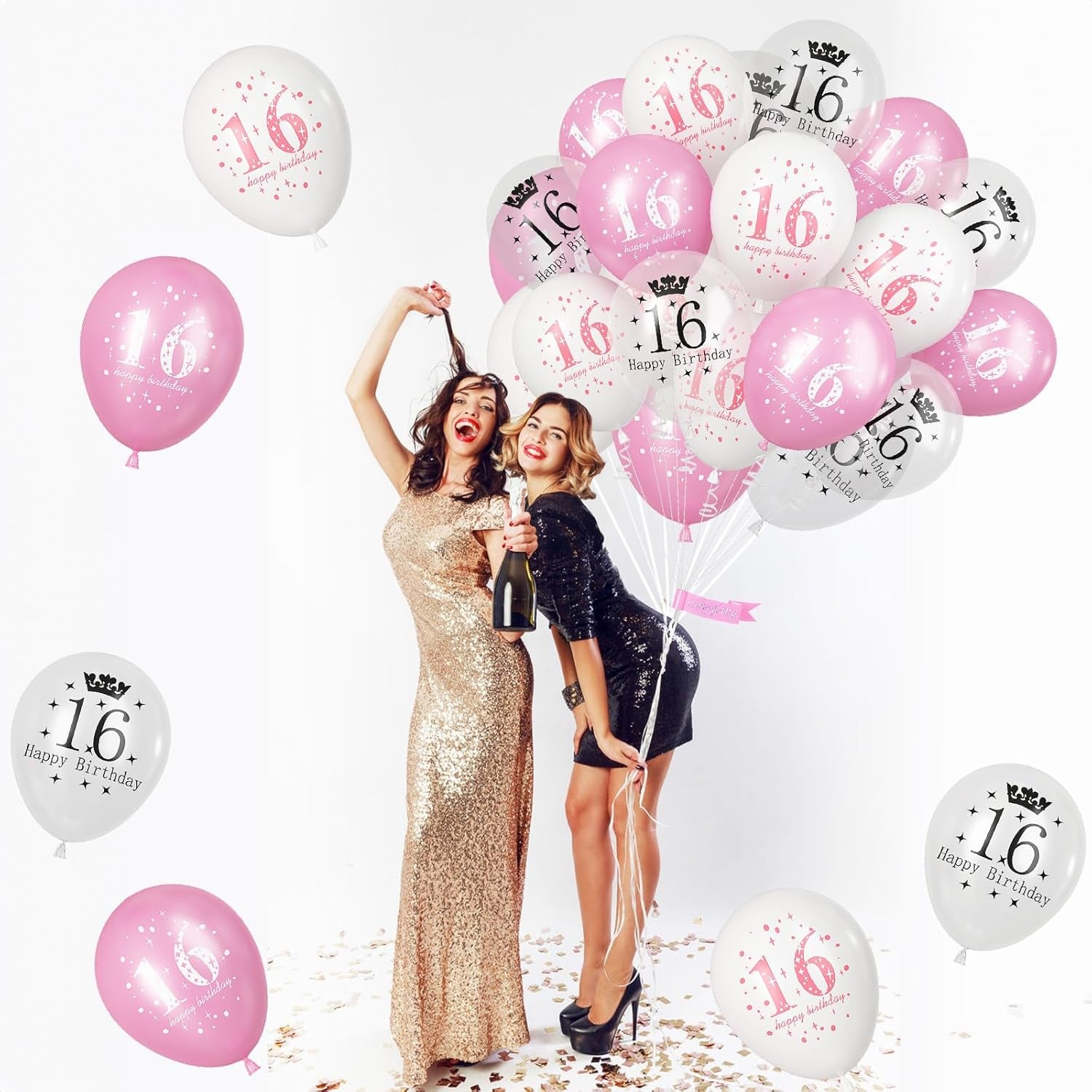 Sweet 16 Birthday Decorations for Girls, Pink White Happy 16Th Birthday Party Latex Balloons, 15 Pieces 16Th Birthday Decorations for Her Kids Age 16 Year Old Birthday Party Decorations Supplies