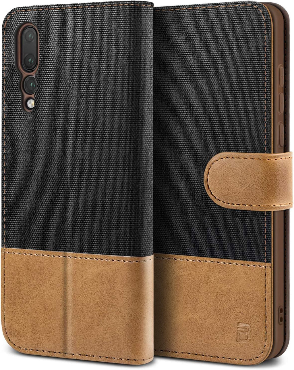 Case for Huawei P20 Pro Case, Flip Case Compatible with Huawei P20 Pro, Wallet Case Cover [Canvas Faux Leather] with Credit Card Holders, Kick Stand, Magnetic Strap Closure, Black