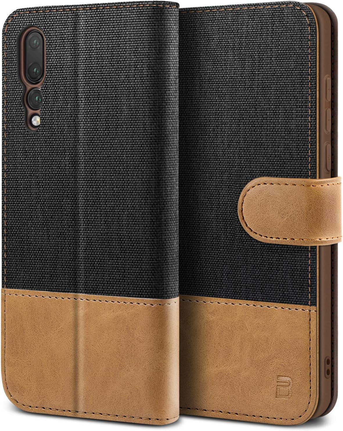 Case for Huawei P20 Pro Case, Flip Case Compatible with Huawei P20 Pro, Wallet Case Cover [Canvas Faux Leather] with Credit Card Holders, Kick Stand, Magnetic Strap Closure, Black