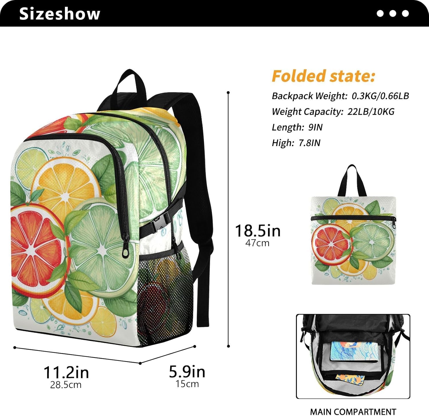 Lightweight Packable Backpack, Grapefruit Slices Travel Hiking Daypack Foldable Backpack for Men Women