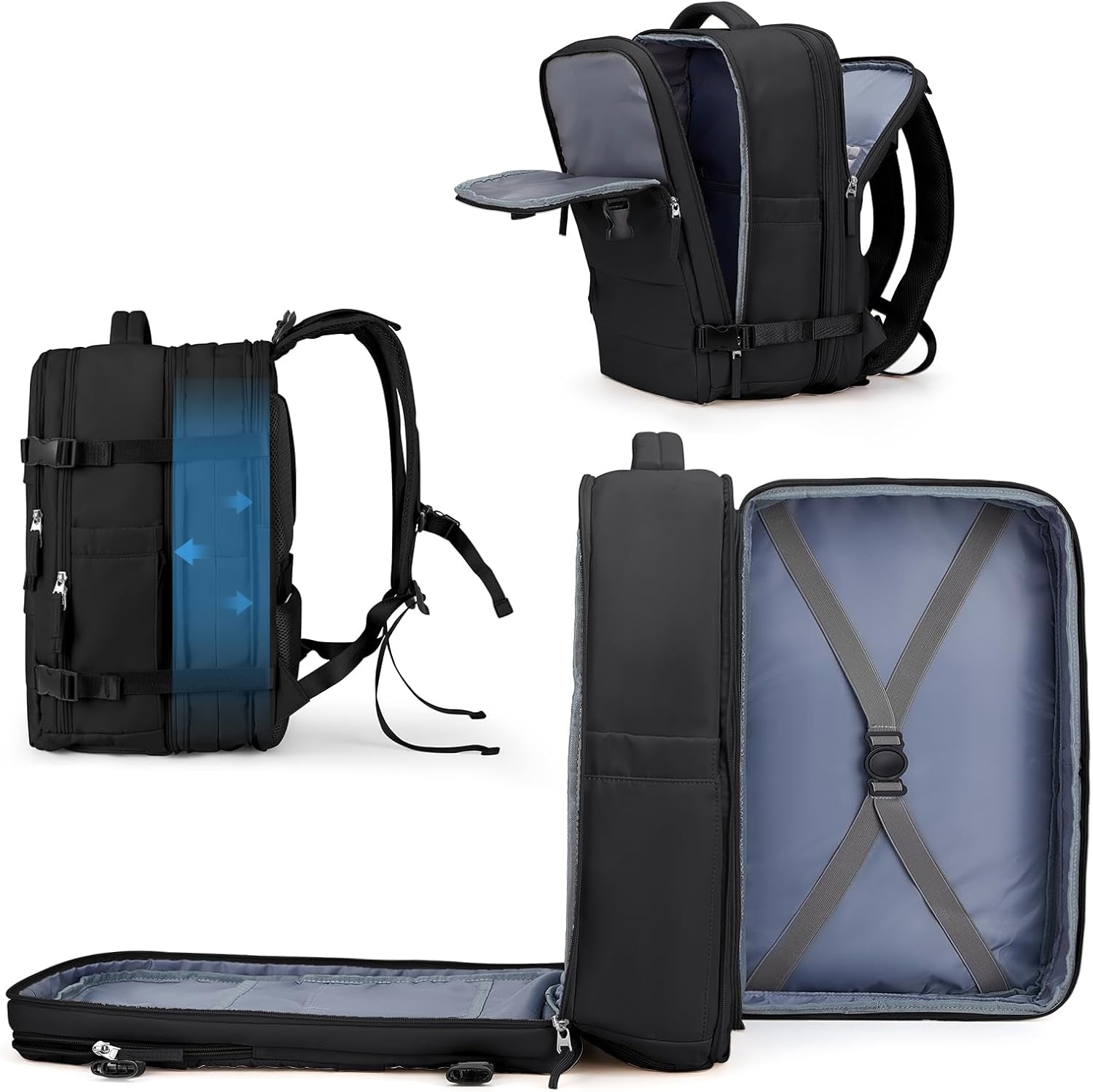 Large Travel Backpack for Women Men, Carry on Backpack,Hiking Backpack Waterproof Outdoor Sports Rucksack Casual Daypack Expandable Heavy Duty Extra Large Backpack Black Expansion