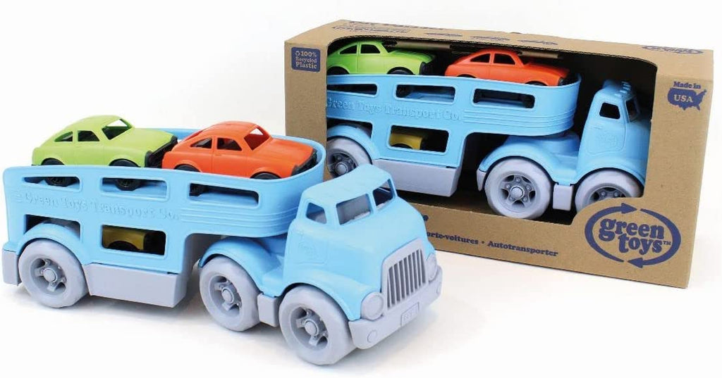 Car Carrier, Blue - Pretend Play, Motor Skills, Kids Toy Vehicle. No BPA, Phthalates, PVC. Dishwasher Safe, Recycled Plastic, Made in USA (4 Piece Set)