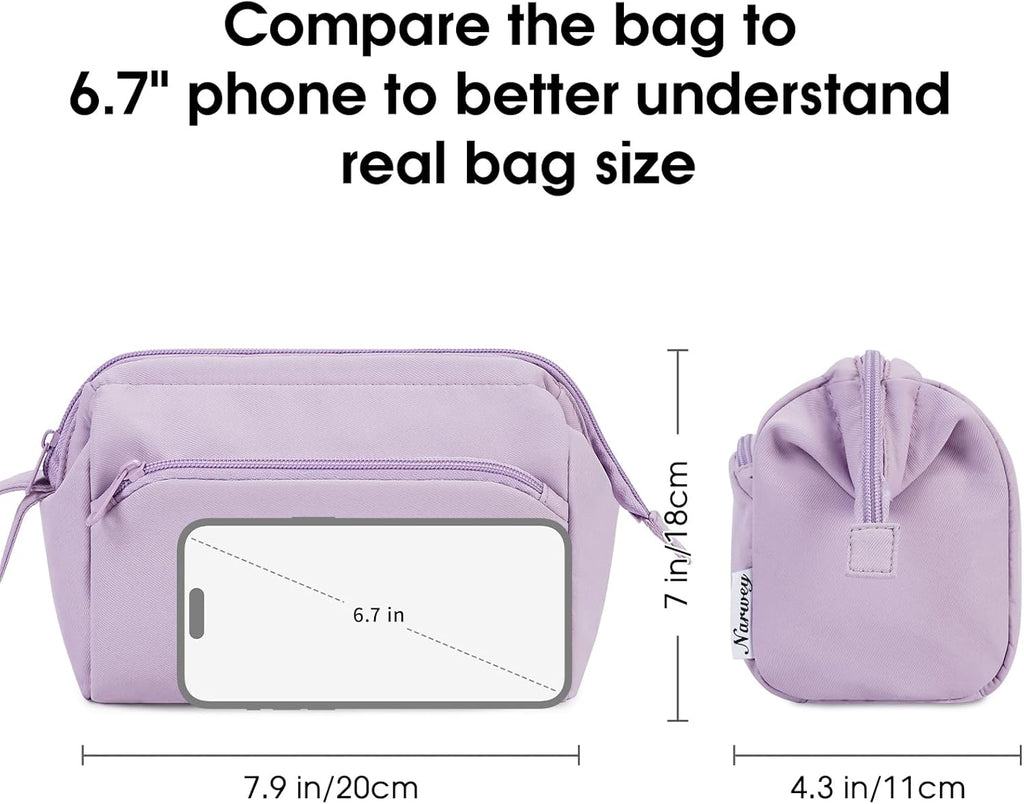 Large Makeup Bag Wide-Open Zipper Pouch Travel Wash Bag Toiletry Bag Cosmetic Organizer for Women (Purple)
