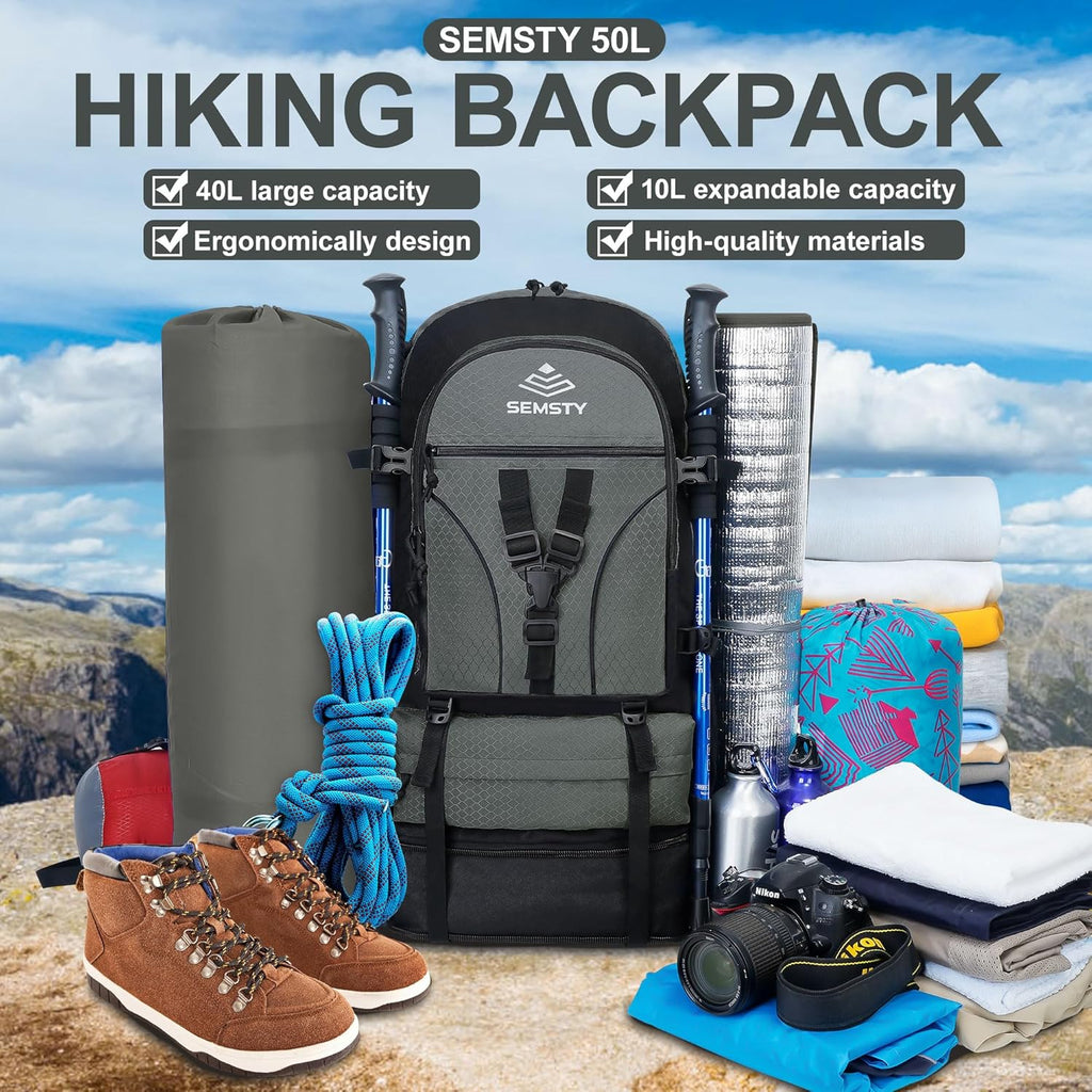 Hiking Backpack, 30L/40L/50L Expandable Hiking Backpack for Men and Women, Travel Backpack Flight Approved