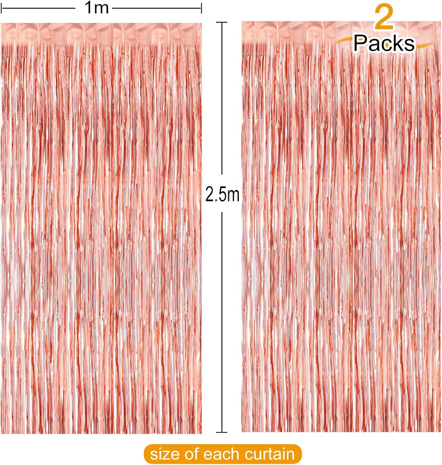 2Pcs 1M X 2.5M Rose Gold Tinsel Foil Fringe Curtains Streamers Backdrop for Birthday Graduation Engagement Bridal Shower Bachelorette Baby Shower Holiday Party Decorations