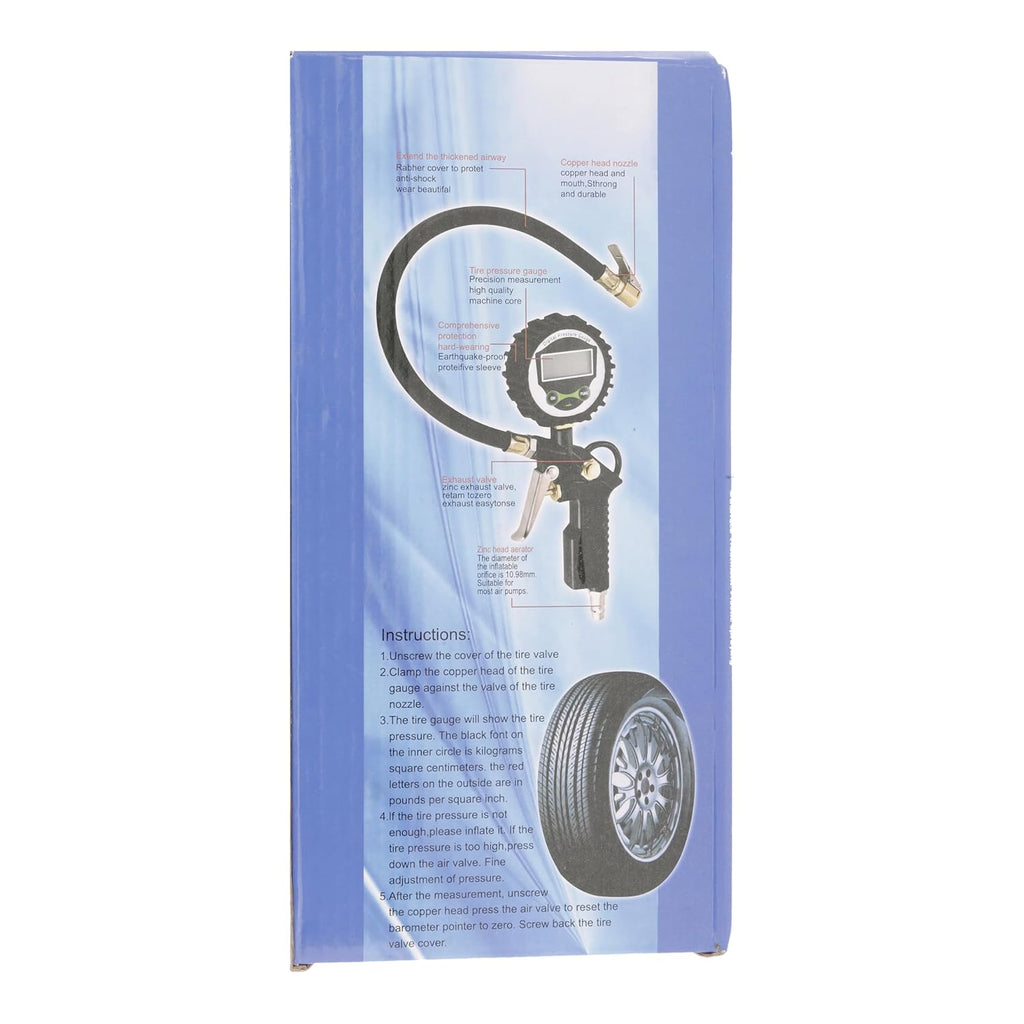 Tyre Pressure Gauge, Digital Tyre Inflator with Pressure Gauge 200 PSI Digital LCD Display, Valve Air Chuck and 90 Degree Valve Extender for Heavy Duty Car Motorcycle Bicycle