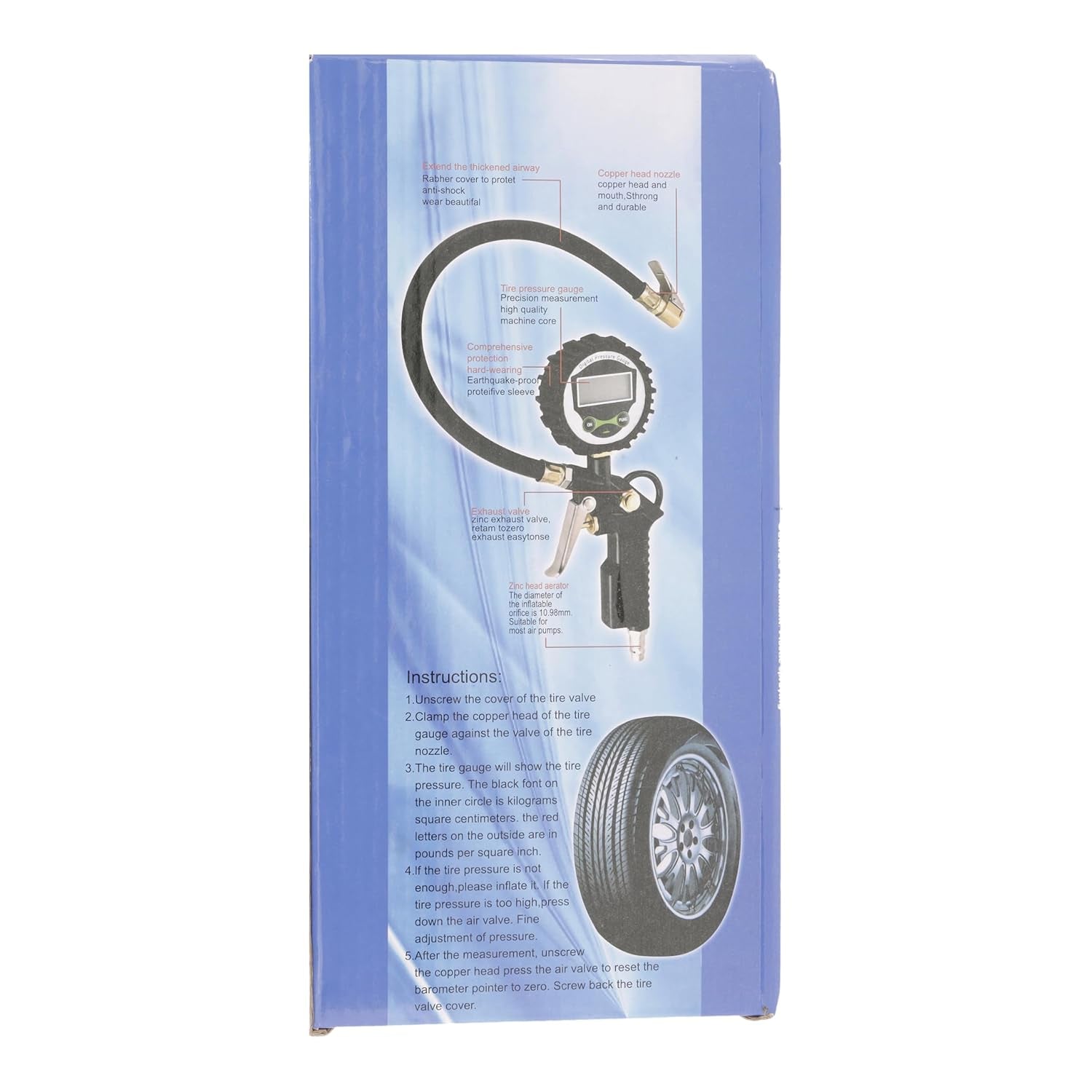 Tyre Pressure Gauge, Digital Tyre Inflator with Pressure Gauge 200 PSI Digital LCD Display, Valve Air Chuck and 90 Degree Valve Extender for Heavy Duty Car Motorcycle Bicycle