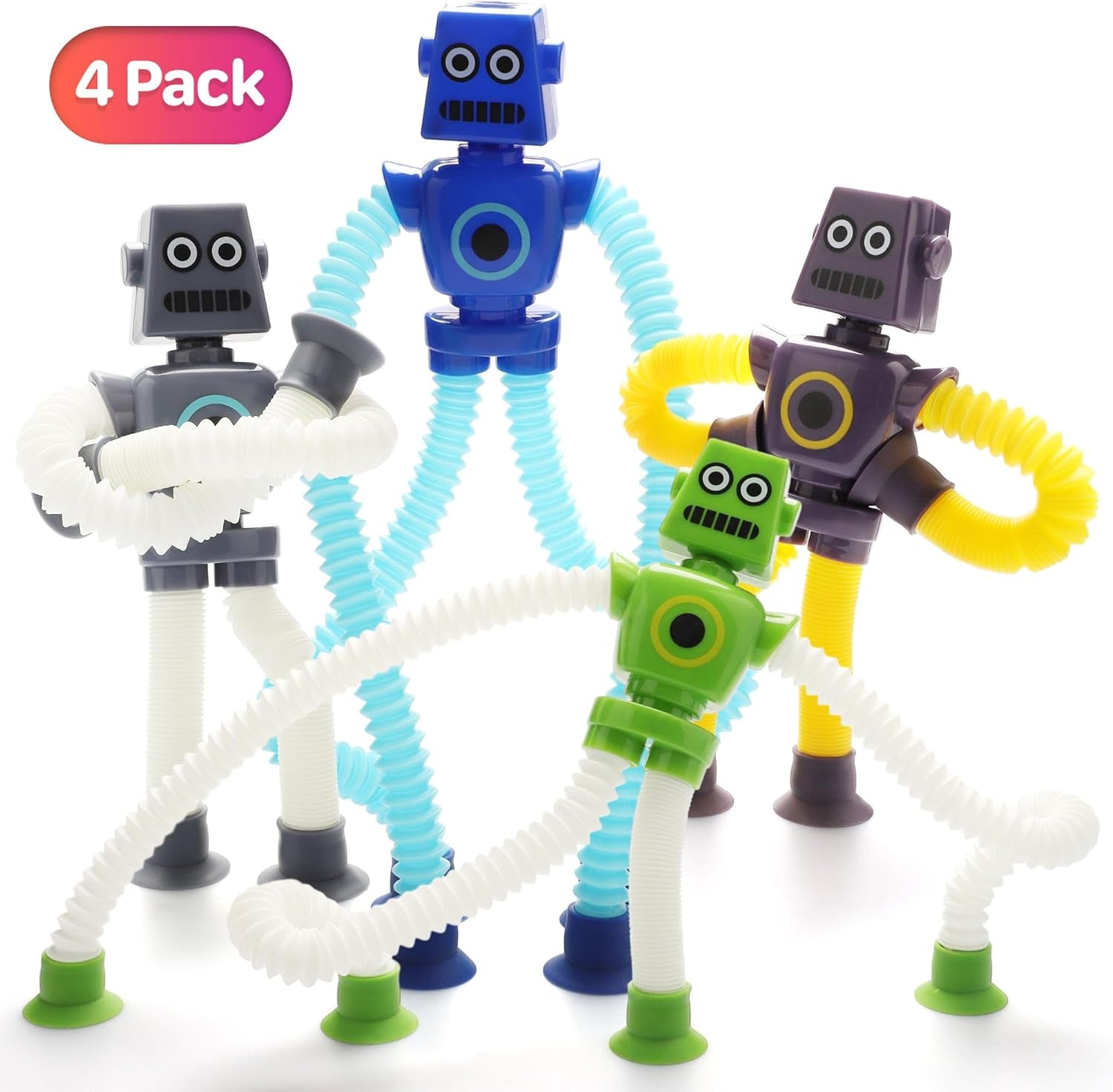 4 Pieces LED Telescopic Suction Cup Giraffe Toy, Shape Changing Telescopic Tube Fidget Toys, Pop Tubes, Fidget Tubes Sensory Toys for Girls Boys (Robot)