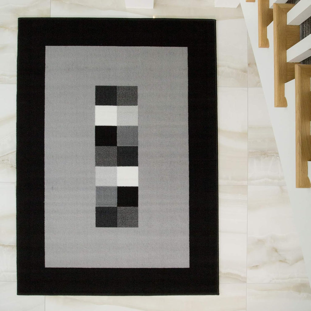 Milan Soft Simple Modern Black & Grey Monochrome Living Room Dining Room Border Area Rug - 80Cm X 150Cm