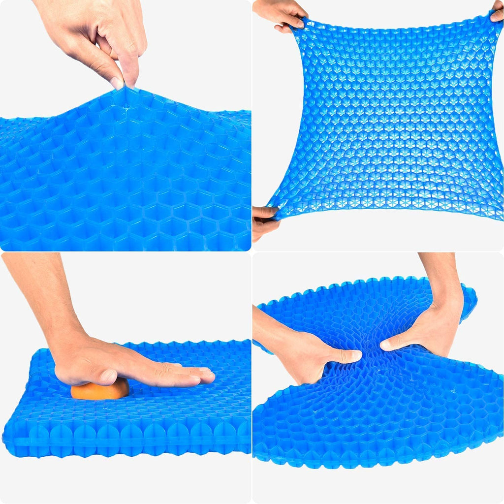 New Gel Seat Cushion, Honeycomb Design Double Thick Gel Cushion with Relieving Back Coccyx Pain Pressure, for Car Office Home Wheelchair&Chair
