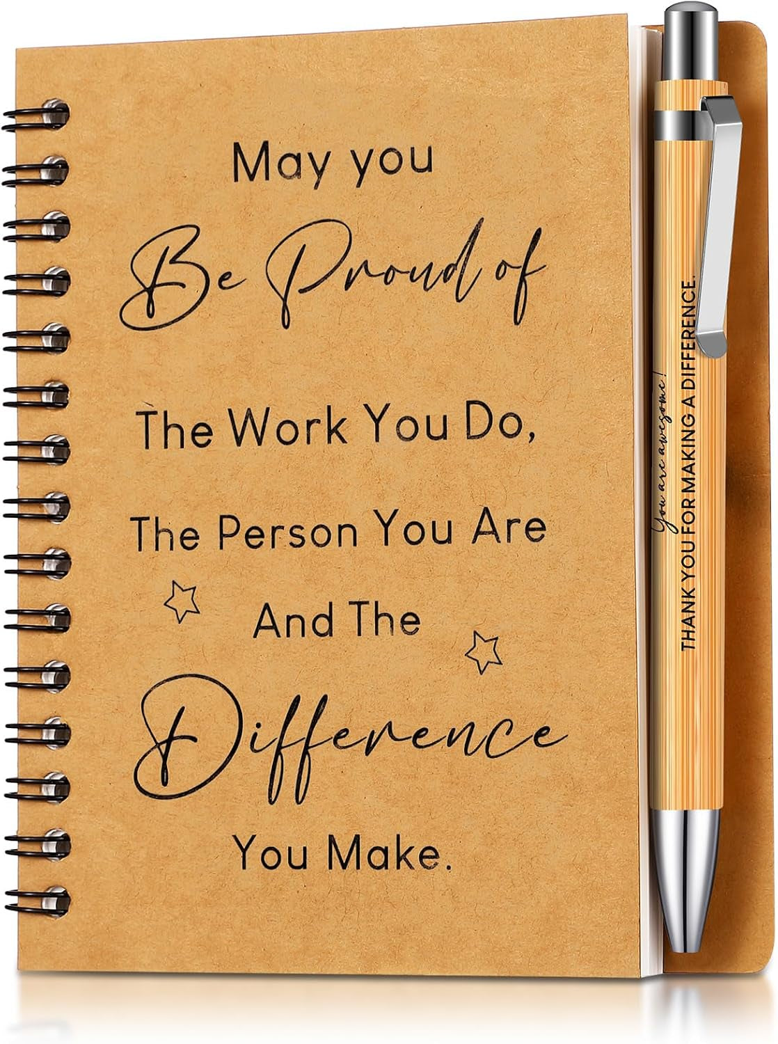 2 Pcs Thank You Gift for Colleagues Women Teacher Leaving Gifts Employee Appreciation Inspirational Notebook Ballpoint Pen Kraft Lined Notepad Award for Coworker Volunteer(Difference)