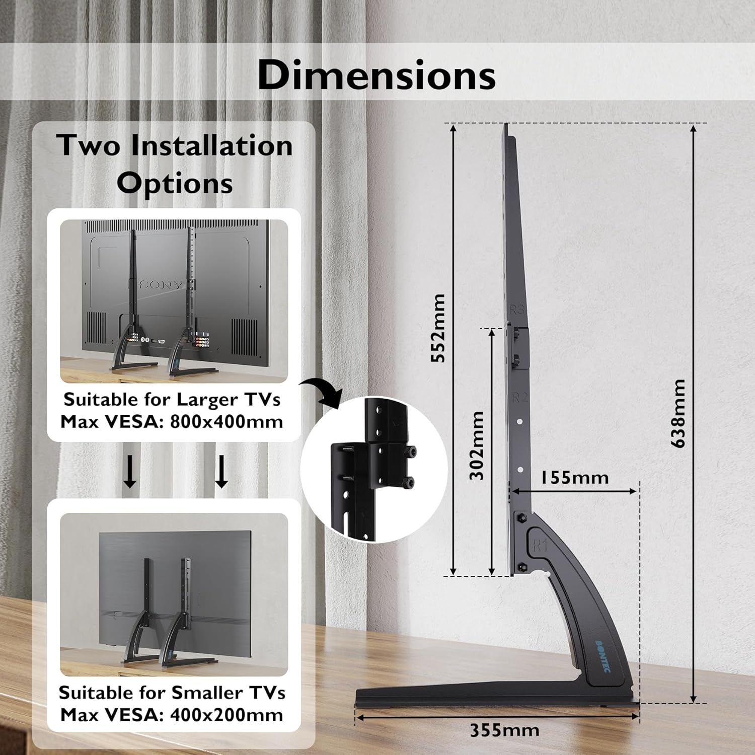 Universal Table Desk Pedestal TV Stand Tabletop Screen for 22"-65" LCD/LED Tvs-Securely Holds 50KG & Max.Vesa 800X400Mm
