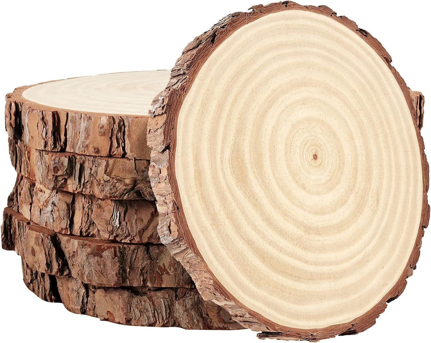 6 Piece Natural Wood Slices, 23-25 Cm Unfinished Wooden Circles with Bark round Blank Wooden Slices Wood Discs for DIY Crafts, Christmas Ornaments and Wedding Decorations