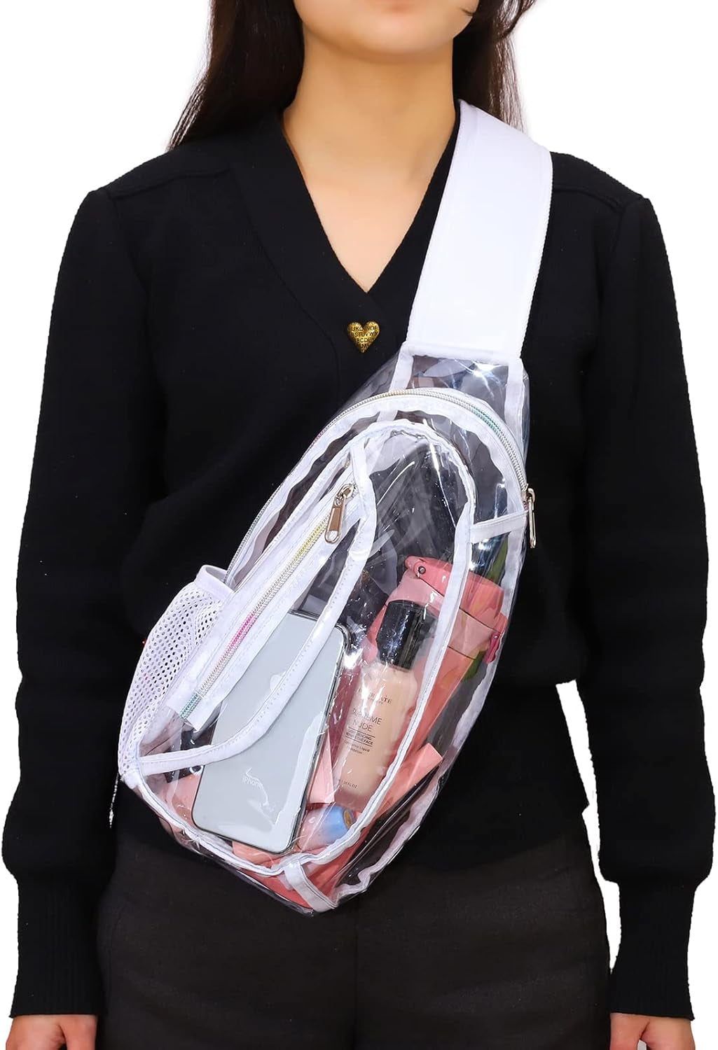 Clear Sling Bag, Stadium Approved Clear Bag, Transparent Chest Daypack for Hiking, Stadium or Concerts