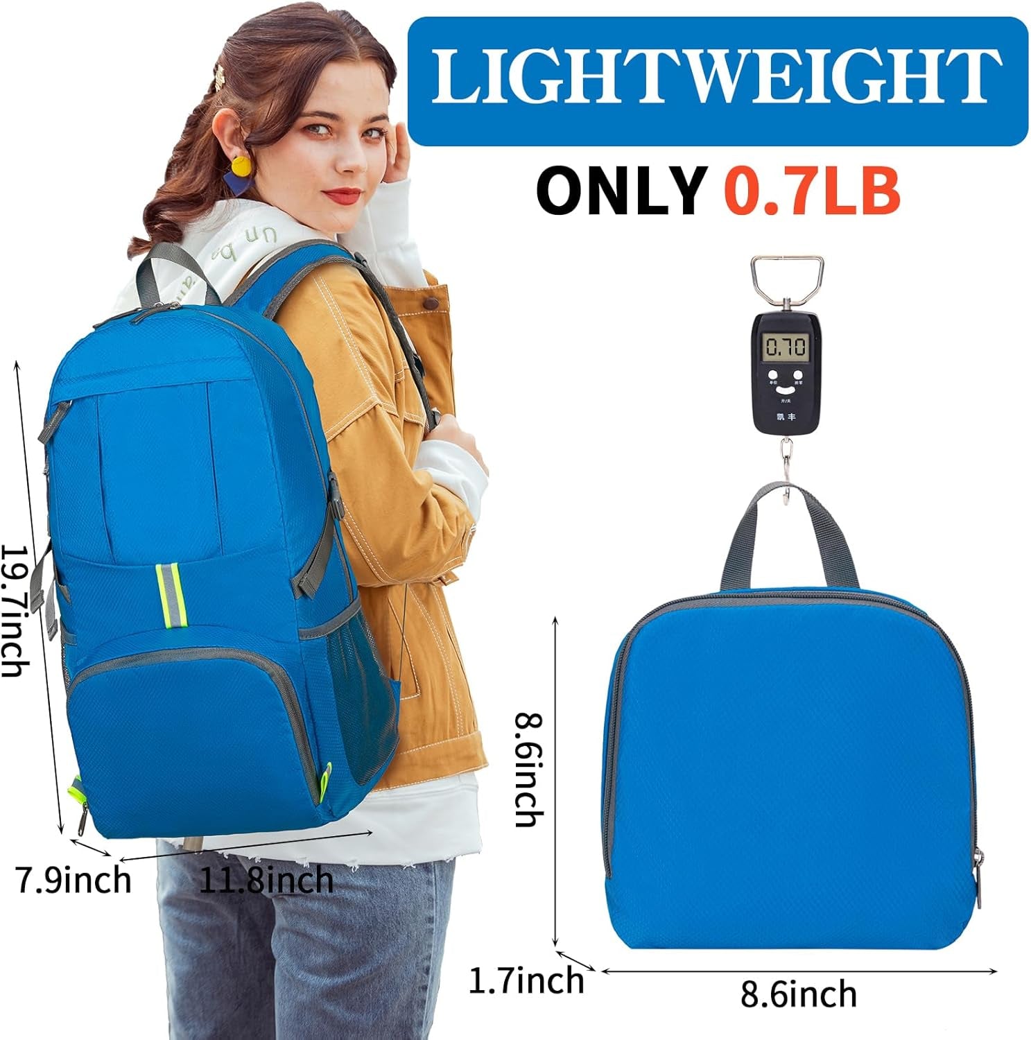 Hiking Backpack, 35L Camping Travel Backpack Packable Outdoor Sports Camping, Water Resistant Lightweight Travel Daypack for Men Women, Sky Blue