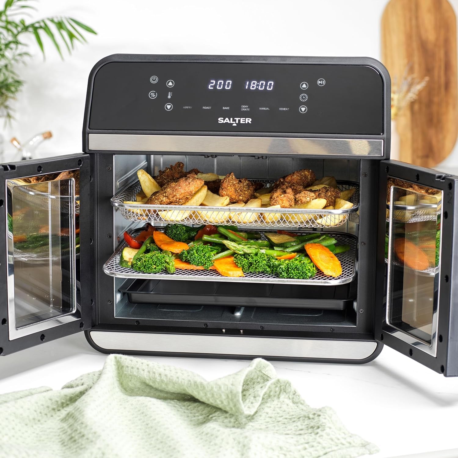 XL Air Fryer Oven - 15L with Divider for Dual Cooking, 6 Presets with Rotisserie, Oil-Free Multicooker, Non-Stick Racks & Accessories, Multi-Level Cooking, 2300W