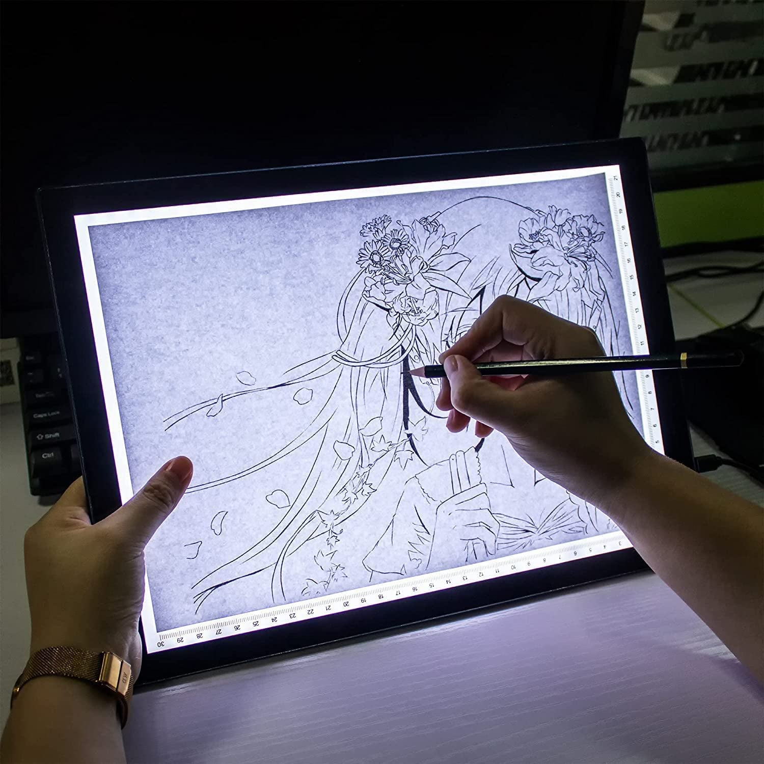 Light Box Drawing A4,Tracing Board with Brightness Adjustable for Artists, Animation Drawing, Sketching, Animation, X-Ray Viewing (Black)
