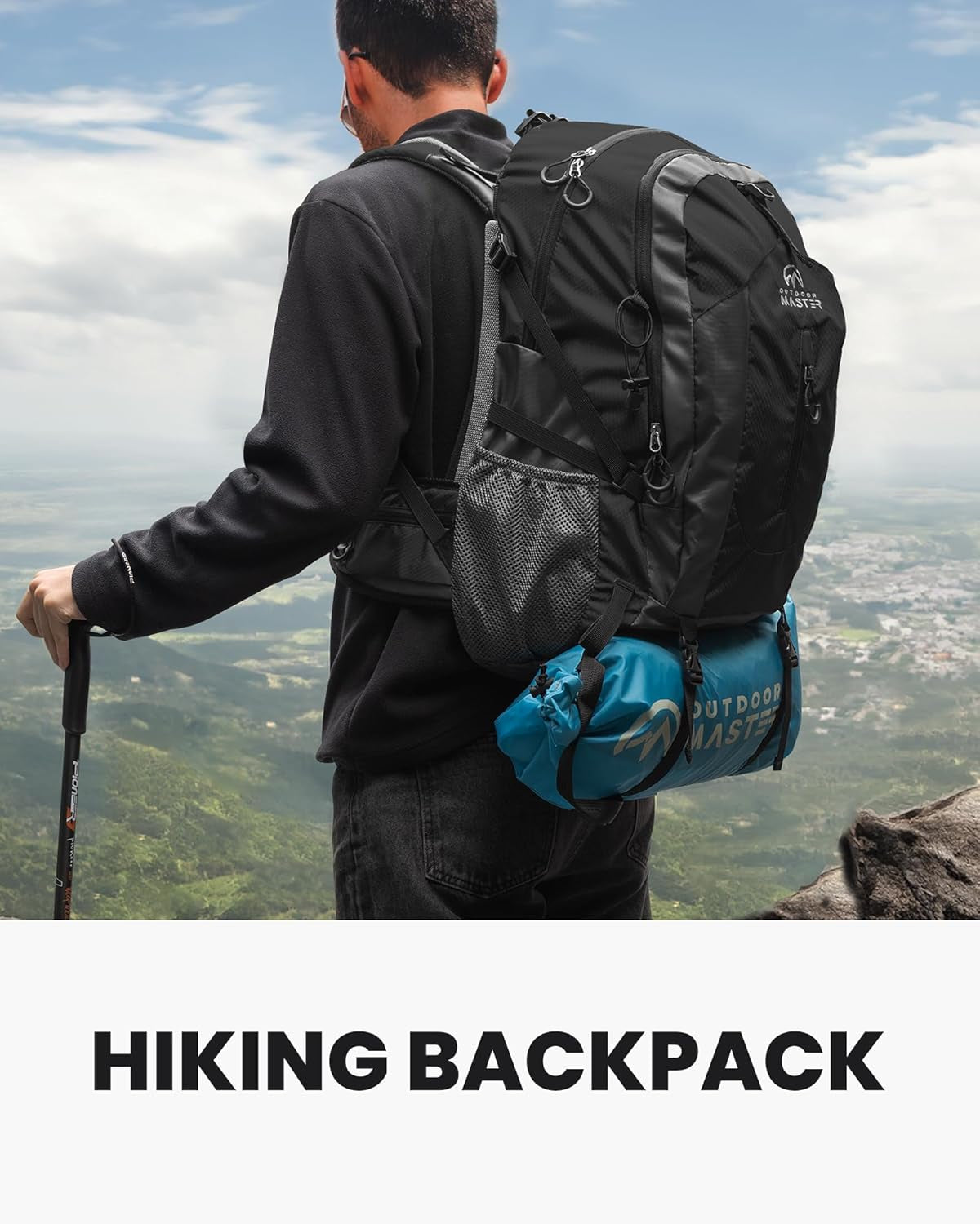50L Hiking Backpack with High Strength Aluminum Support, Lightweight Travel Daypack with Rain Cover, Waterproof Camping Bag for Men Women -Black