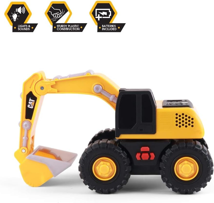 Construction Toys, Tough Machines Toy Excavator, 10" W/Realistic Lights & Sounds, Rumbling Action, Movable Parts & Sturdy Plastic Construction