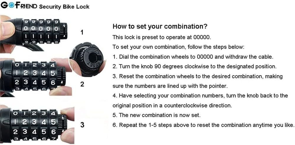 Bicycle Lock - High Security 5 Digit Combination Coiling Cable Lock, Best for Outdoors, 1.2Mx12Mm