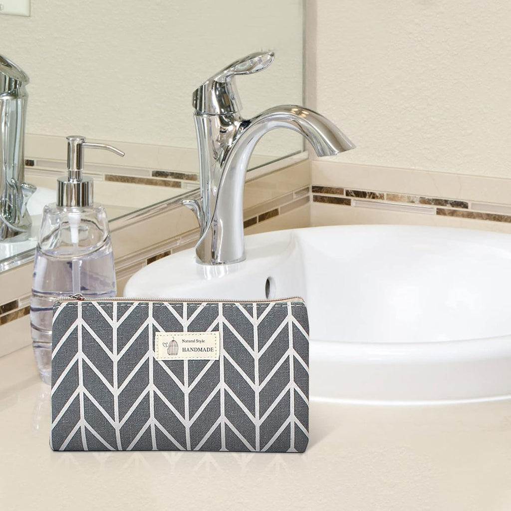 Canvas Cosmetic Bag, 2 PCS Portable Women Purses, Printed Makeup Bag Pouch Multifunctional Travel Toiletry Bag with Zipper for Cosmetics Keys Cards