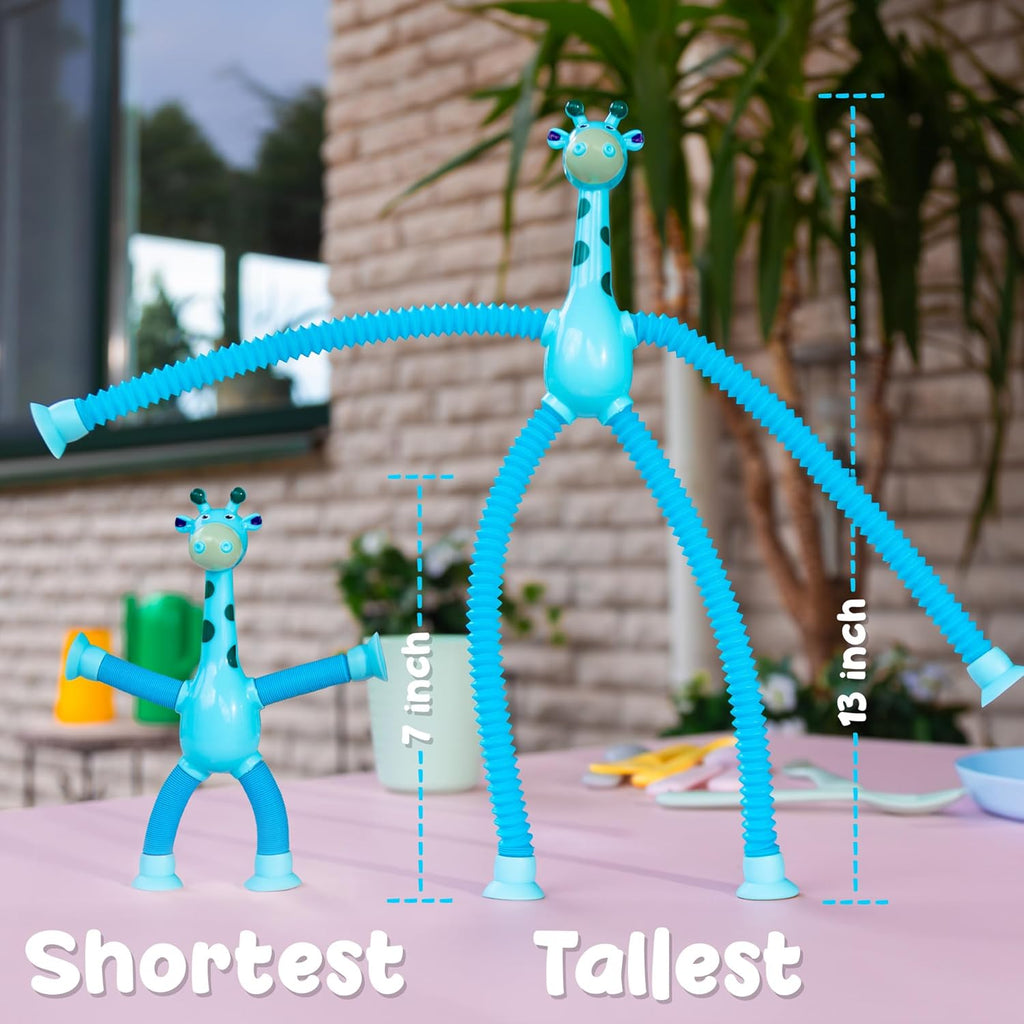 4 Pieces LED Telescopic Suction Cup Giraffe Toy,S | Easter Basket Stuffers, Shape Changing Telescopic Tube Fidget Toys: Pop Fidget Tubes Sensory Toys for Girls Boy