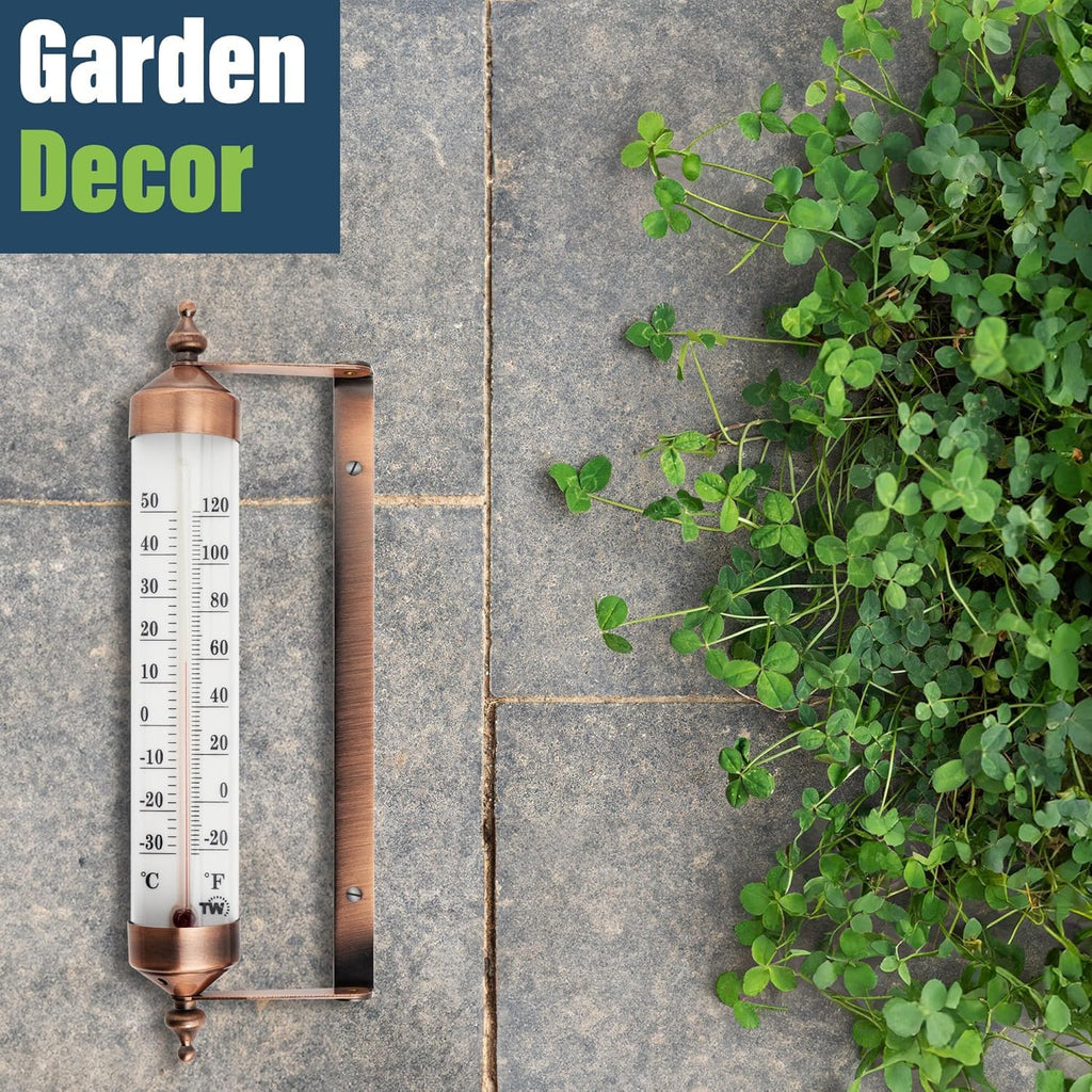 Outdoor Thermometer with Bronze Effect Design - Stylish Garden Thermometer Outdoor Suitable for outside Temperature Gauge Wall Greenhouse Garage Easy to Hang